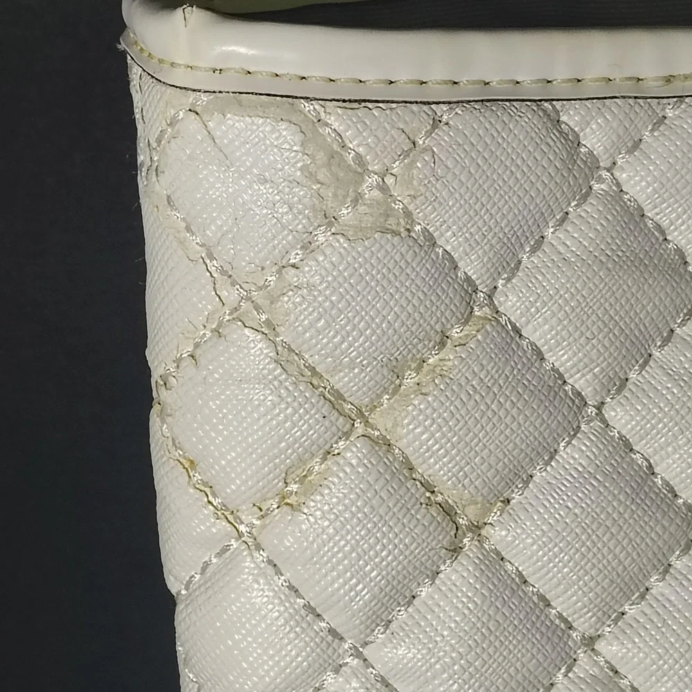 Vintage 2008 Coach 80H2A White Quilted Tote Women's Purse Bag Chain Restored